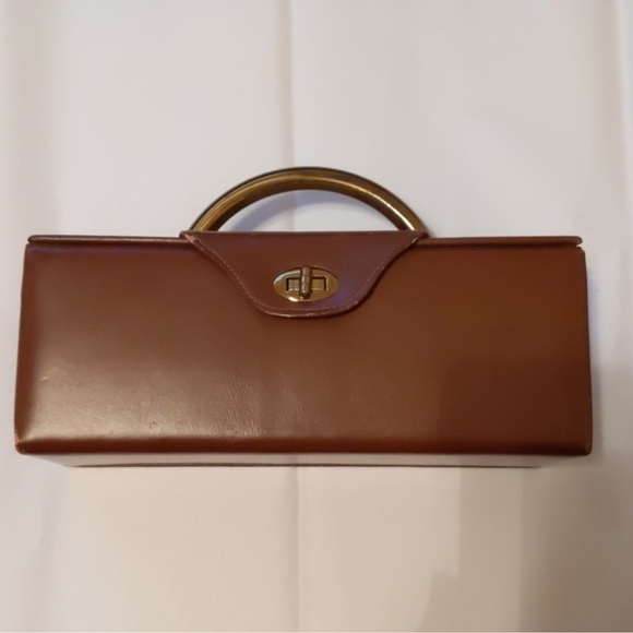 VINTAGE brown rectangle makeup purse - Picture 1 of 11